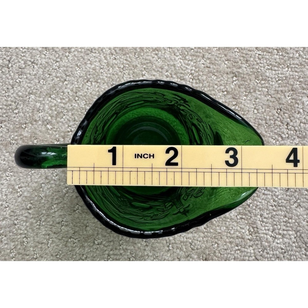 L.G. WRIGHT Opalescent Vaseline Uranium Glass Wreathed Cherry Creamer Pitcher - Picture 10 of 12